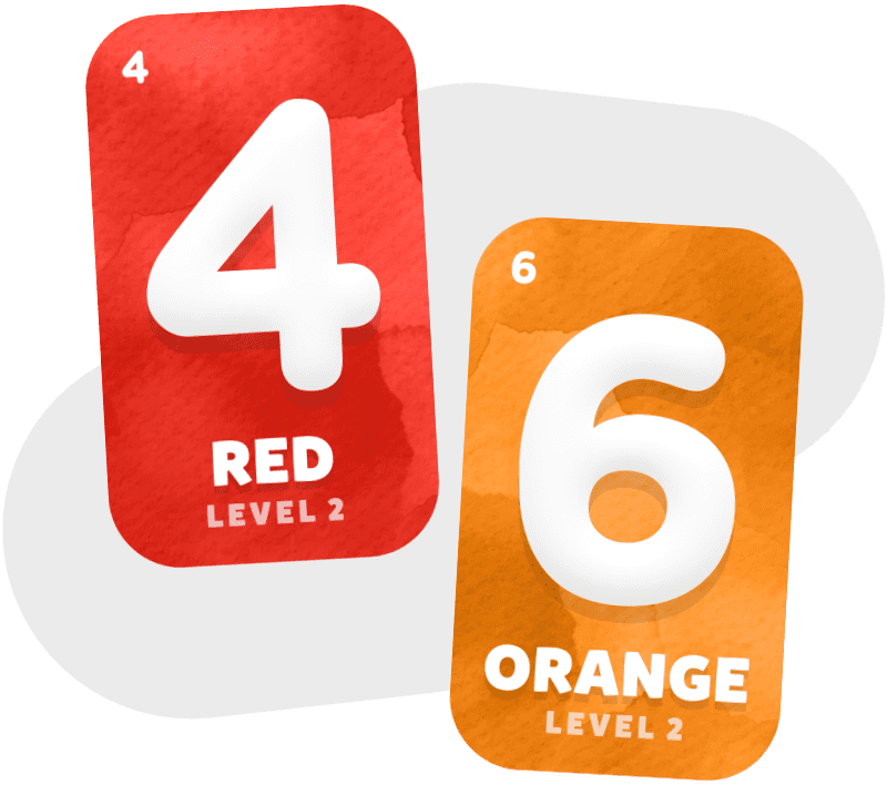 A red 4 and an orange 6 card.