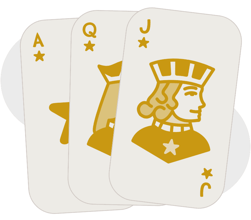 3 cards showing a Scat: the ace, queen, and jack of stars