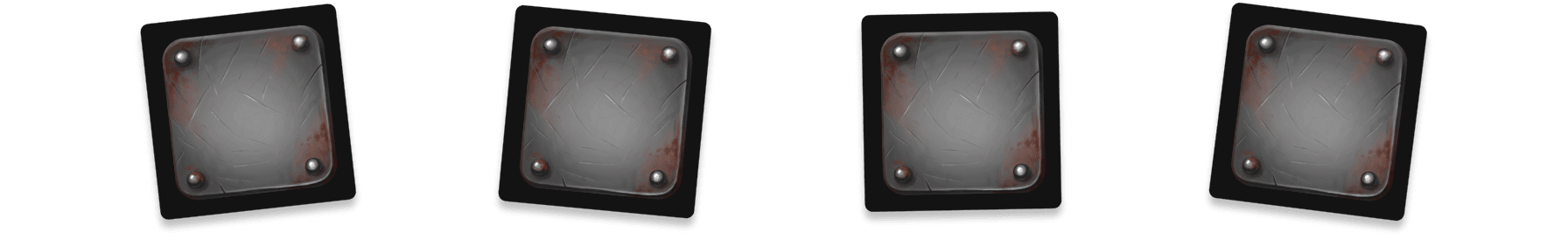 Four tokens, each showing a metal plate.