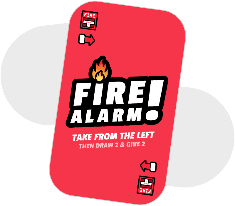 A fire alarm card, where players take from the left.